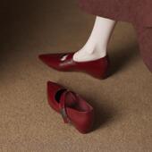 2026春新款 百搭红色婚鞋 内增高玛丽珍尖头浅口单鞋 女配裙子晚晚鞋