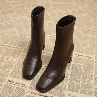 羊皮高跟靴子女2025新款爆款巨好看小短靴女瘦瘦靴配阔腿裤小踝靴