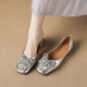 复古银色平底鞋 2026新款 春浅口单鞋 法式 女不累脚一脚蹬女鞋 配裙子