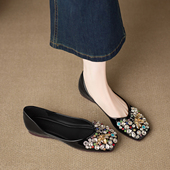 2026春夏新款 女不累脚方头一脚蹬水钻女鞋 巨好看法式 浅口绝美单鞋