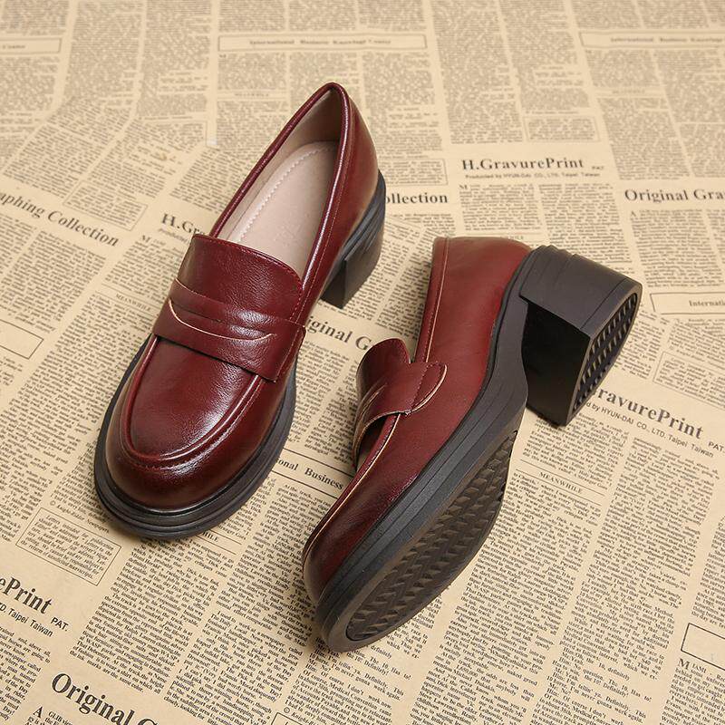 真皮复古英伦风厚底小皮鞋2025经典款一脚蹬乐福鞋显瘦显脚小单鞋