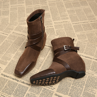 2025秋冬新款爆款巨好看美拉德棕色短靴女内增高瘦瘦靴洋气小踝靴