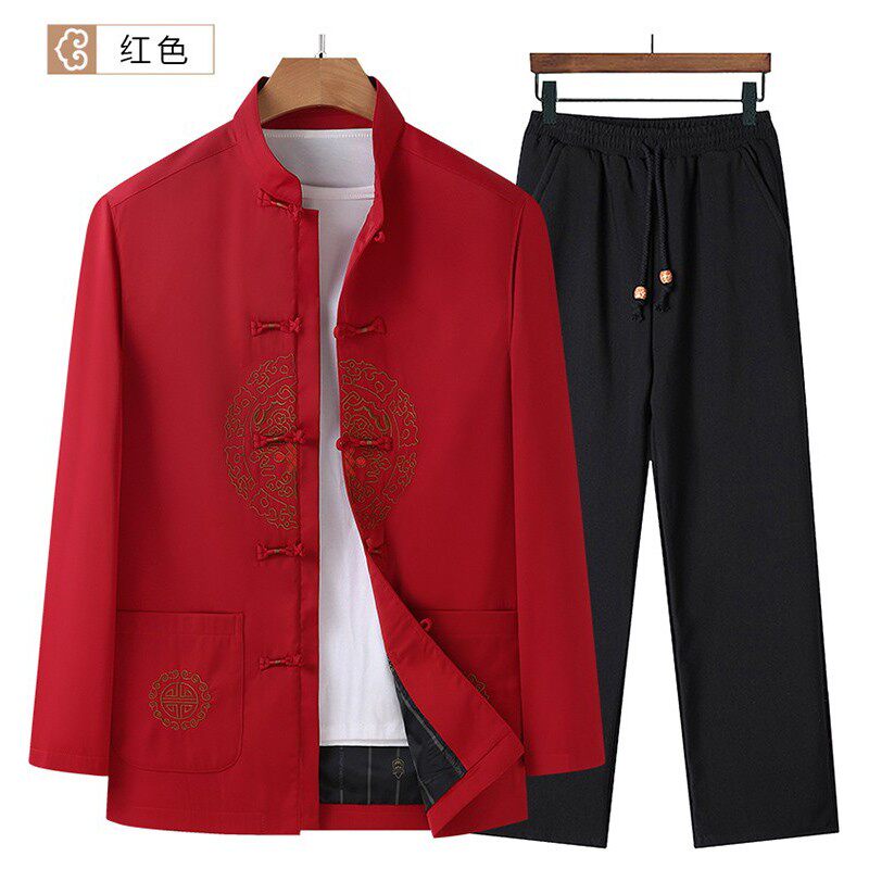 CHINESE STYLE RED TANG COSTUME MIDDLE-AGED AND ELDERLY JACKET PERFORMANCE COSTUME MENS AUTUMN SUIT DAD SUIT CASUAL JACKET MEN