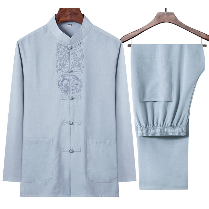 MIDDLE-AGED AND ELDERLY TANG COSTUME MEN 2024 SUMMER NEW COTTON AND LINEN LONG SLEEVES CHINESE THIN FATHERS DAY MEN GRANDFATHER SUIT MEN