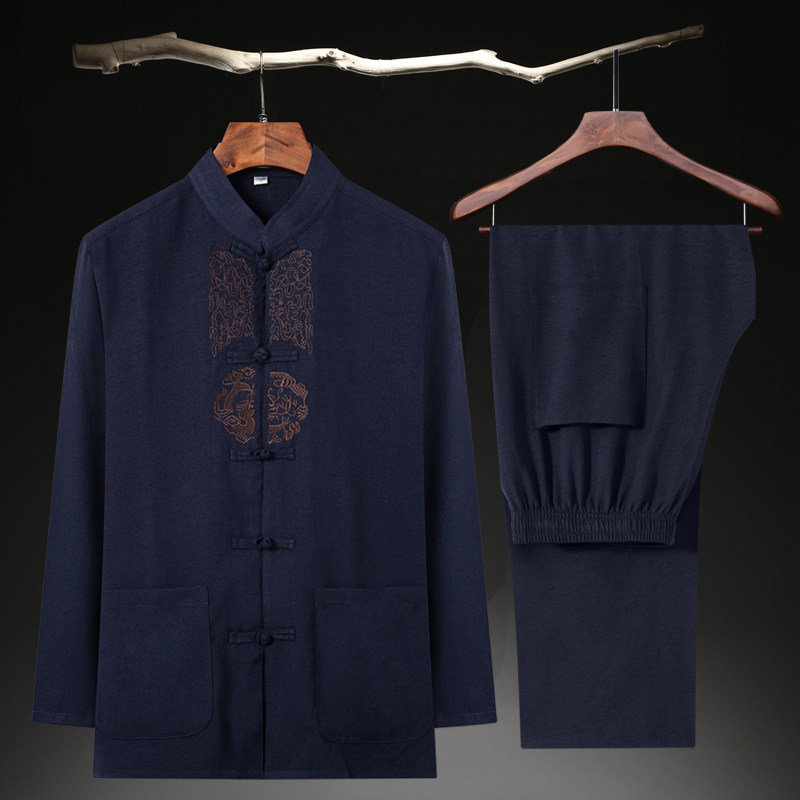 MIDDLE-AGED AND ELDERLY TANG COSTUME MEN 2024 SUMMER NEW COTTON AND LINEN LONG SLEEVES CHINESE THIN FATHERS DAY MEN GRANDFATHER SUIT MEN