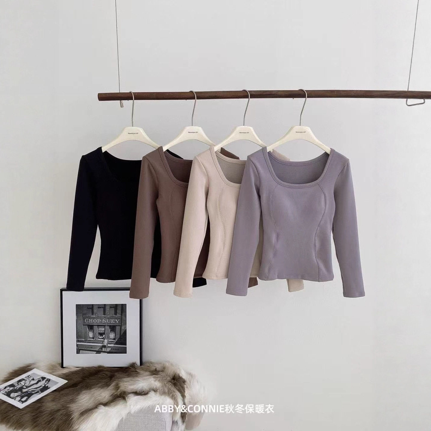 ABBY&CONNIE9999#秋冬羽绒保暖上衣秋冬带胸垫修身长袖内搭上衣
