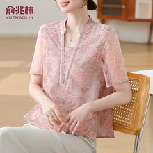 2025新款夏季妈妈装薄款时尚套装衬衣中老年女装洋气减龄T恤衣服