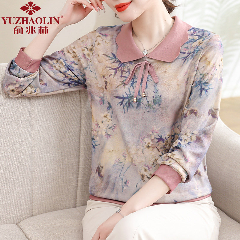 中老年女春秋新款长袖T恤