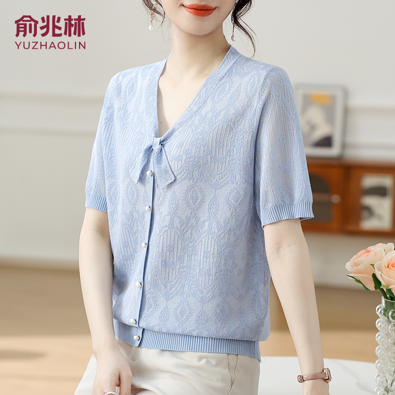 俞兆林中年妈妈夏装2025新款短袖T恤中老年女装针织小衫时尚上衣