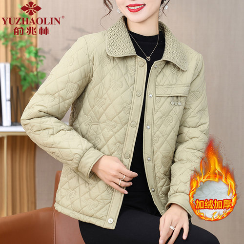 中年妈妈秋冬棉衣翻领上衣小棉袄