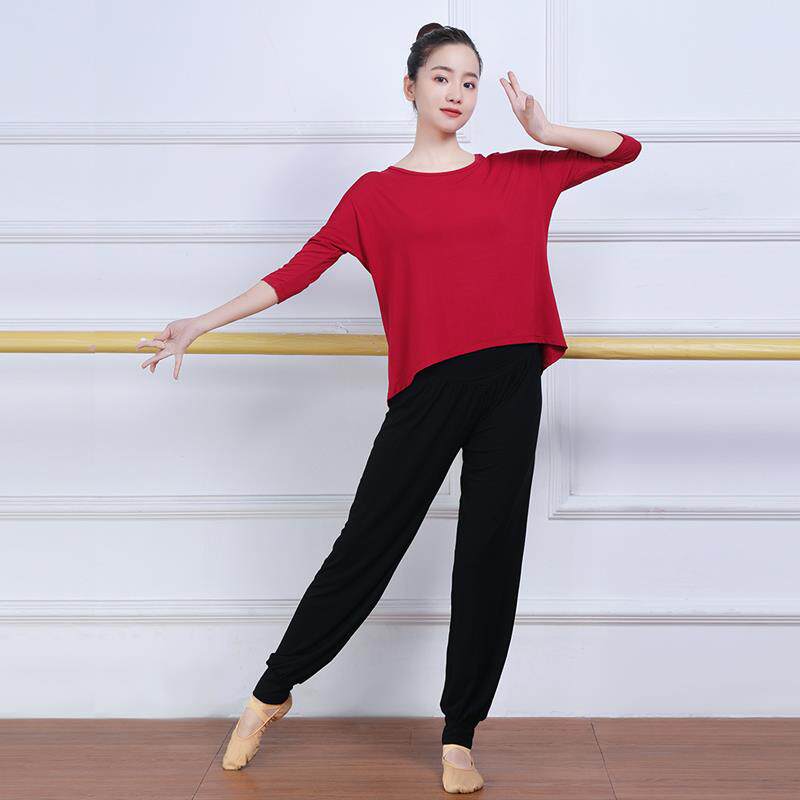 现代舞蹈服装练功服女套装古典莫代尔宽松瑜伽服上衣形体训练服夏