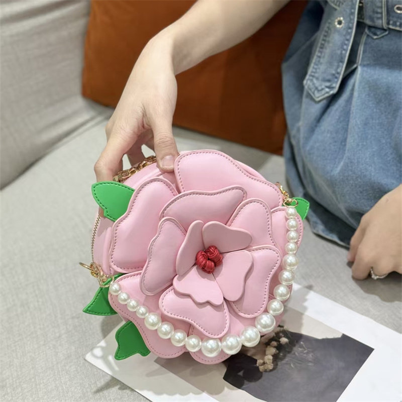 珍珠链条手提女包高级立体花朵包