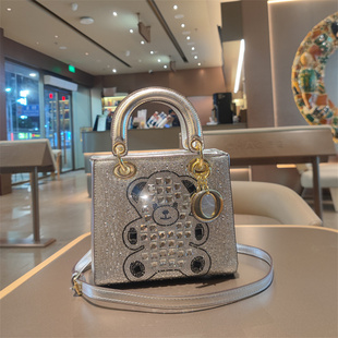 轻奢高级感真皮手提包单肩斜挎包洋气新款时尚气质戴妃包水钻女包