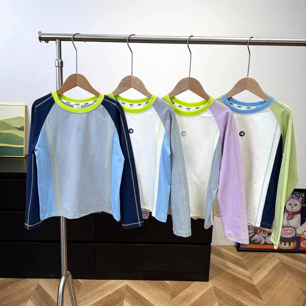 26春季新款圆通套头插肩运动长袖T恤拼色男童女童休闲打底衫2609