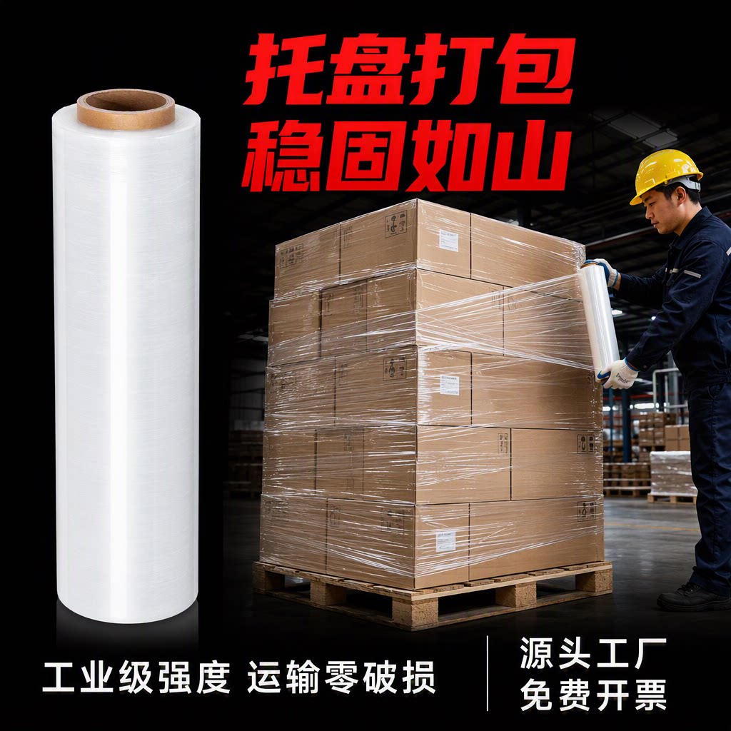 缠绕膜打包膜50cm重5.3公斤塑料薄膜工业用PE保鲜膜拉伸膜包装膜