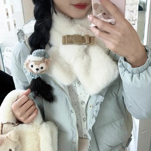 honeyrubao日系少女感精致丝绒蝴蝶结毛绒围脖围巾