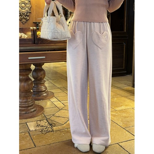 honeyrubao12.15new .sweet爱心口袋针织条纹休闲裤