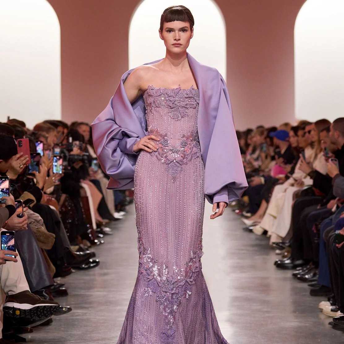 Elie Saab 紫色鱼尾抹胸披肩两件套红毯年会婚礼晚礼服敬酒迎宾服