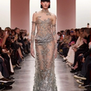 长袖 灰色花朵蕾丝透视性感修身 红毯年会生日晚礼服定制 Saab Elie