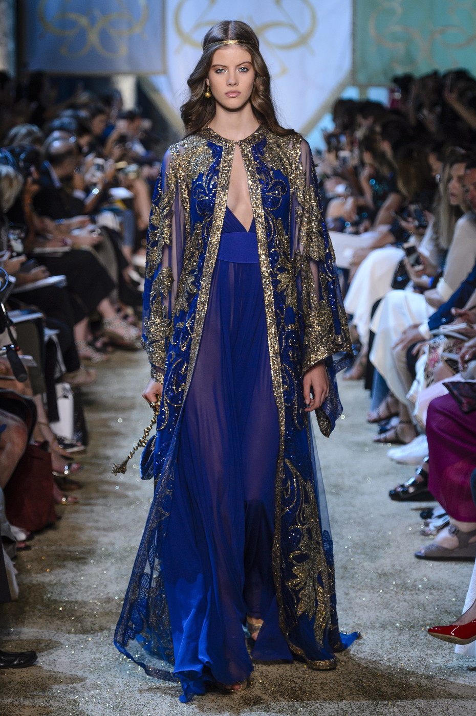 Elie Saab 蓝色两件套奢华高端性感V领优雅主持宴会晚礼服2025年