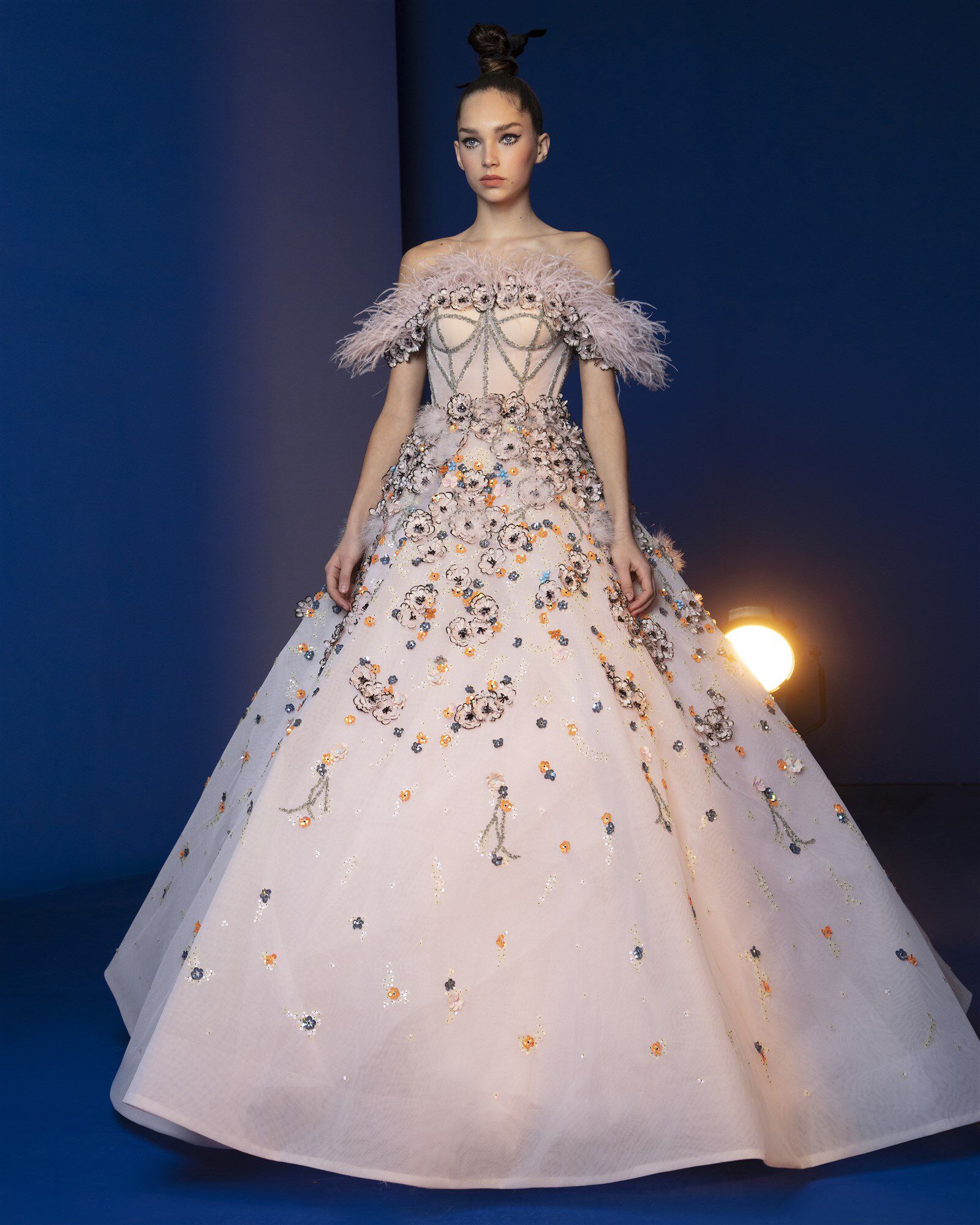 Rami Kadi 一字肩花色蓬蓬裙年会红毯演出唱歌聚会晚礼服敬酒服