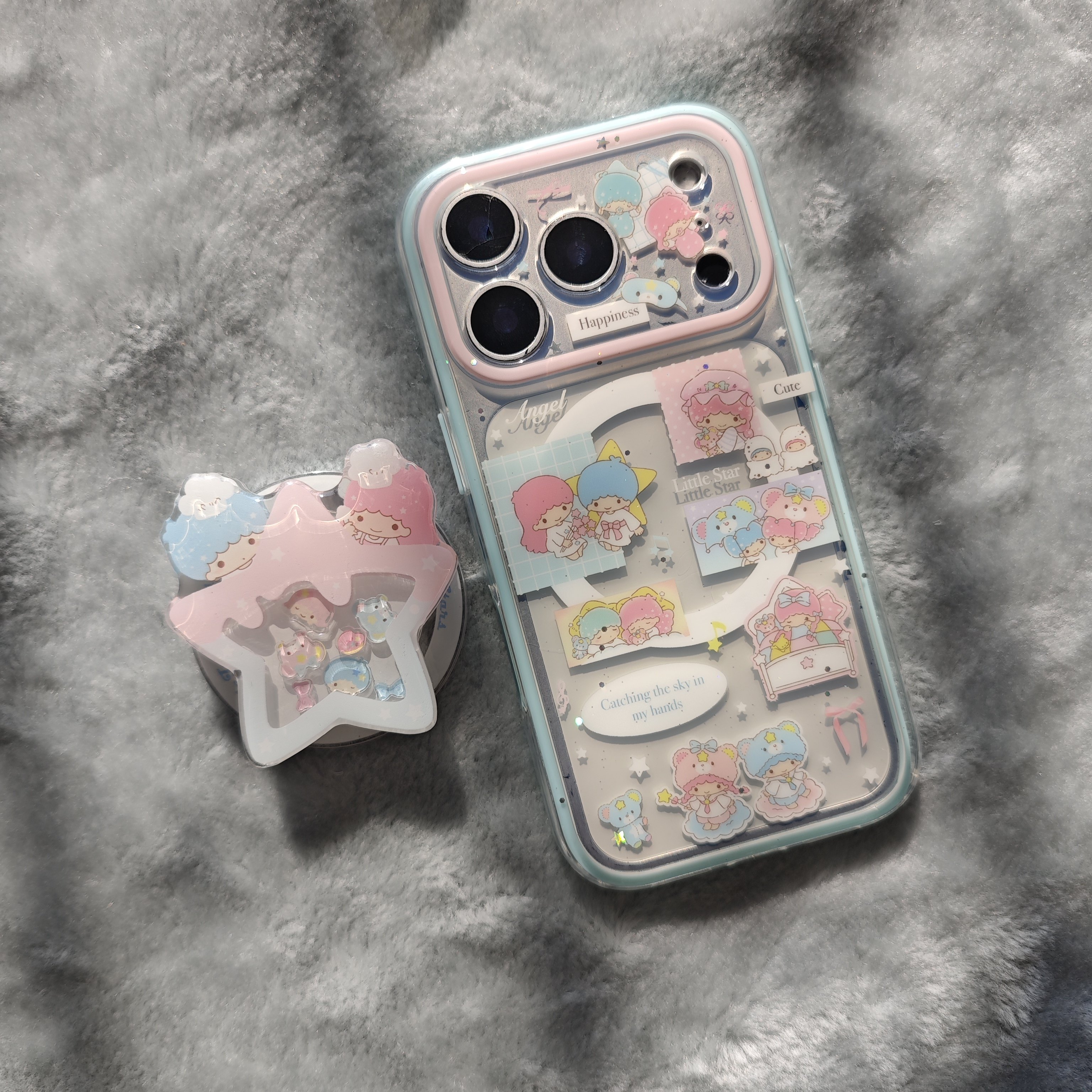 二合一蓝边IMD磁吸卡通可爱梦幻双子星手机壳适用iphone17promax个性防摔苹果16亮面15趣味创意14星星支架13