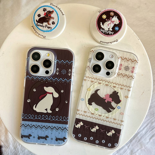 苹果秋日费尔岛小狗情侣手机壳