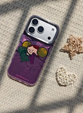 圆弧气囊IMD卡通可爱紫色多金财迷女孩手机壳适用iPhone17promax大孔防摔苹果16亮面15趣味创意14个性时尚13