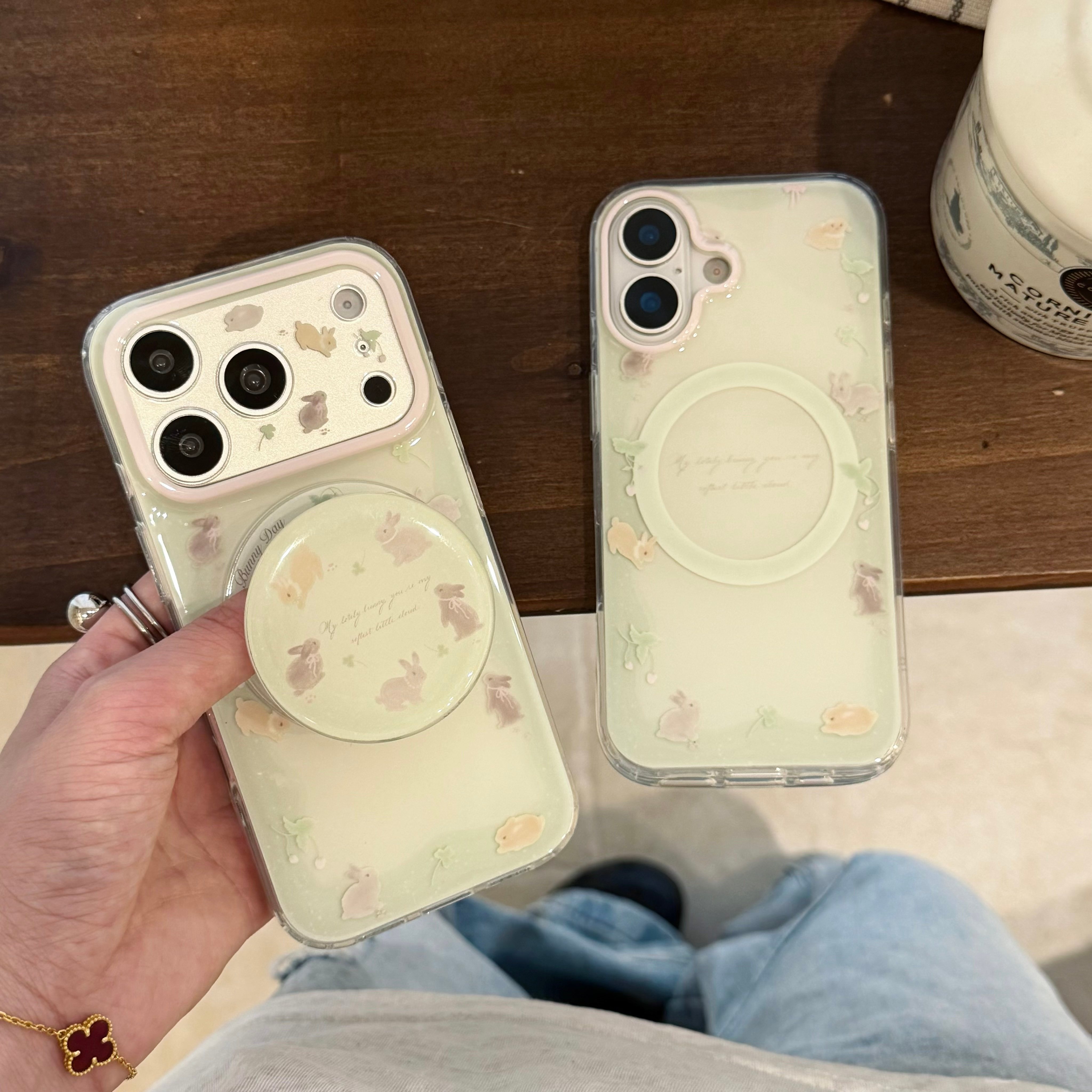 IMD磁吸春日清新可爱晕染绿色围边兔子手机壳适用iphone17promax个性防摔苹果16亮面15趣味创意14支架13少女
