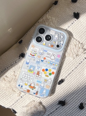 圆弧气囊IMD卡通可爱蓝色贴纸风满屏气球米菲兔手机壳适用iphone17promax全包防摔苹果16亮面15趣味创意少女