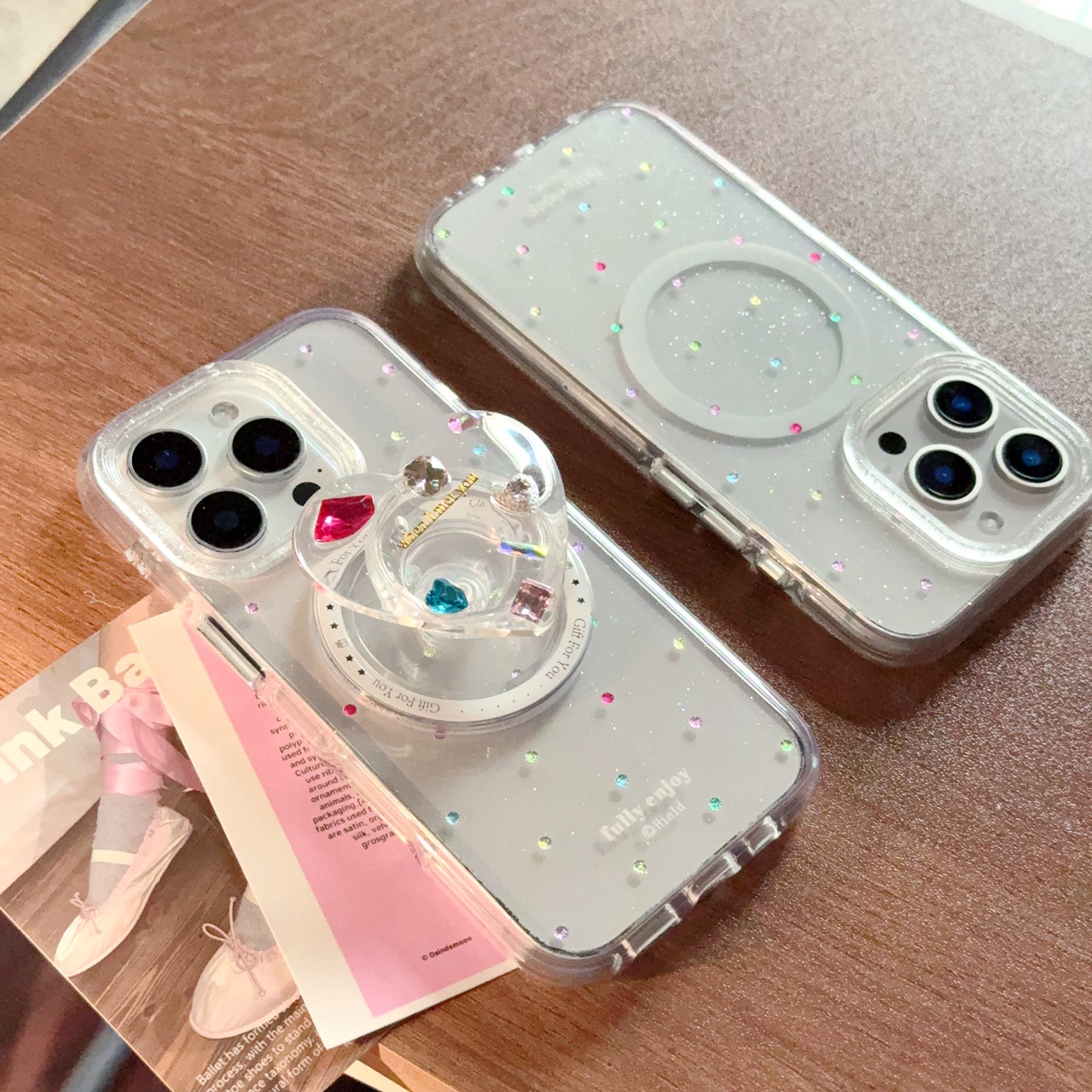 圆弧气囊IMD磁吸透明细闪时尚潮流手机壳适用iphone16promax大孔防摔苹果15趣味14亮面13女生小清新个性日韩