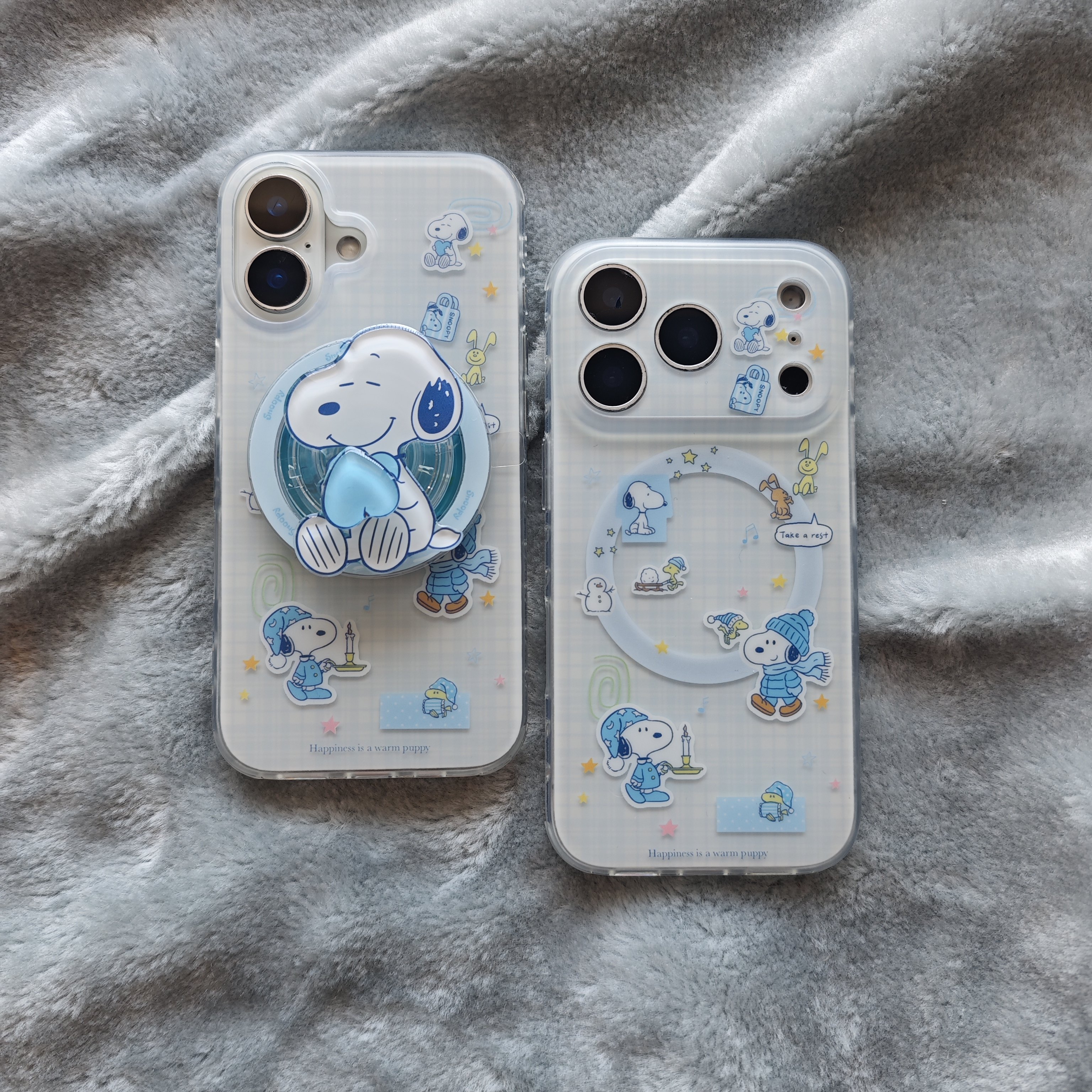 IMD磁吸卡通可爱冬季蓝色格纹爱心史努比手机壳适用iPhone17promax个性防摔苹果16磨砂15趣味创意14支架13新