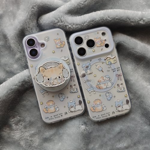 冬季浅蓝色耳罩围巾猫咪手机壳