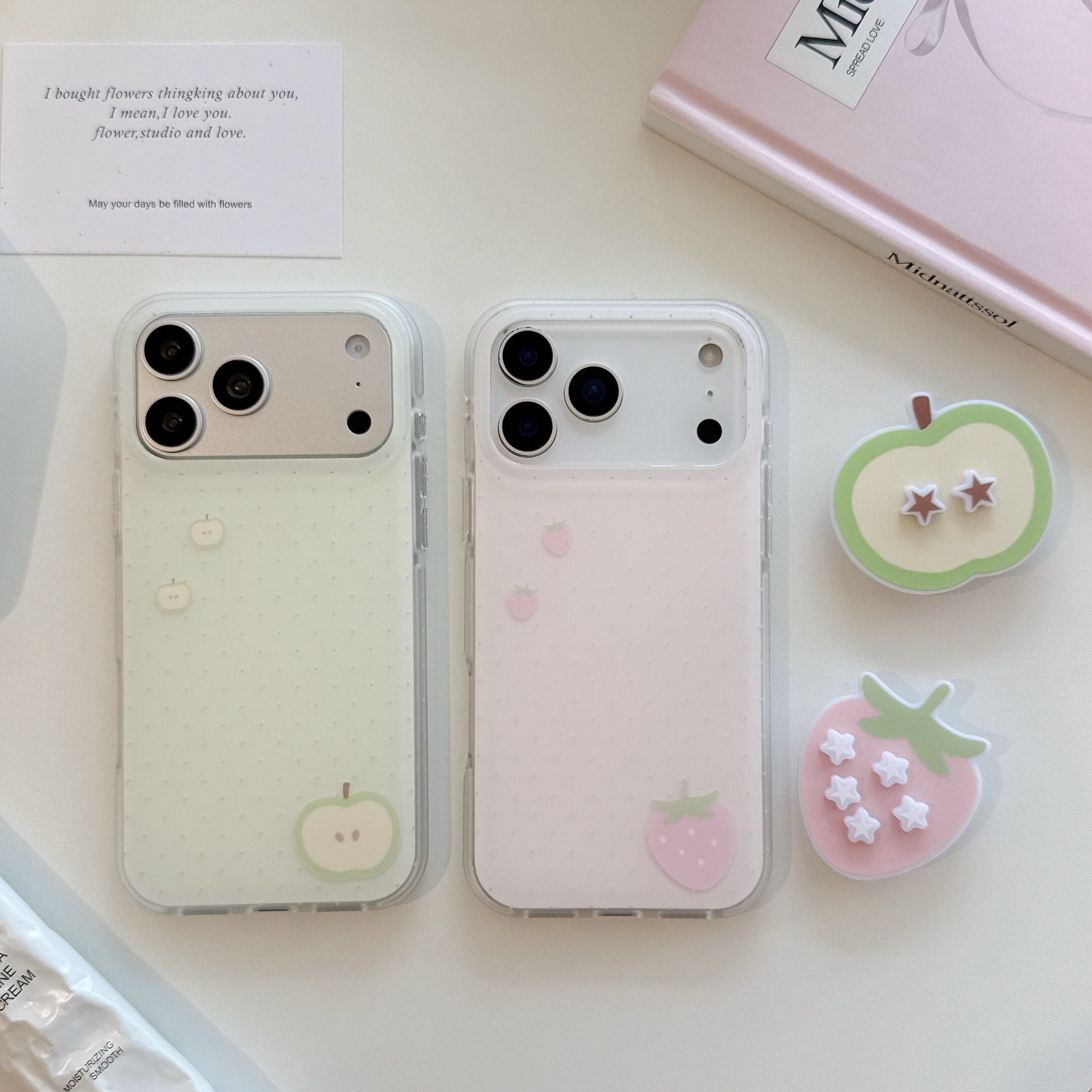 圆弧气囊IMD夏日清新粉绿苹果草莓星星手机壳适用iphone17promax大孔防摔苹果16磨砂15趣味创意14支架13少女