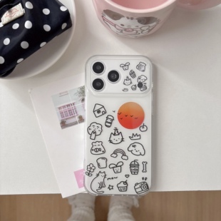 IMD简约可爱鎏金太阳涂鸦简笔画猫咪小狗动物手机壳适用iphone17promax个性防摔苹果16亮面15趣味创意14新13