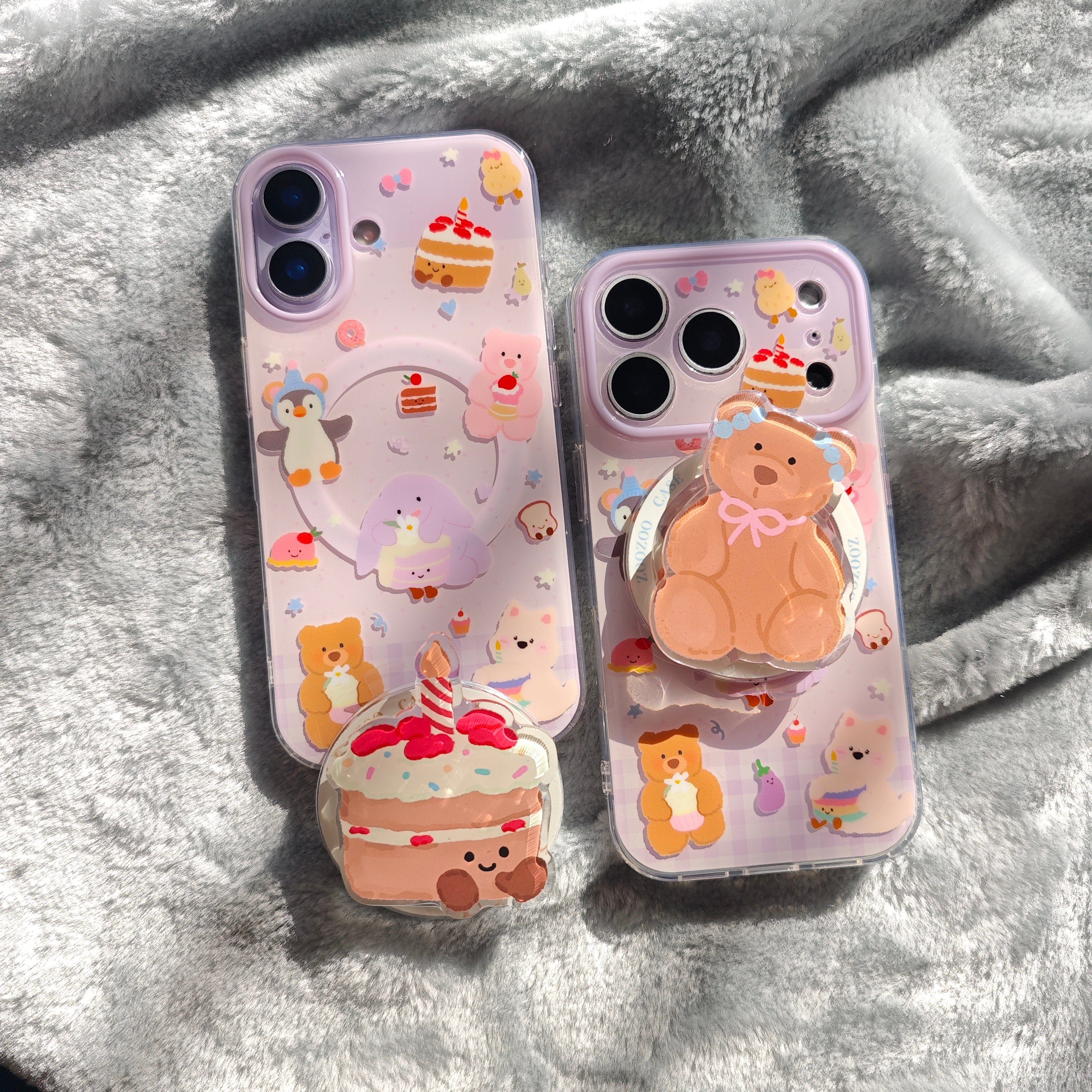 IMD磁吸卡通可爱紫色格纹jellycat手机壳适用iphone17promax个性防摔苹果16亮面15趣味创意14小熊蛋糕支架13