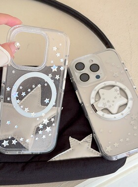 圆弧气囊IMD磁吸时尚潮流闪粉鎏金五角星手机壳适用iphone17promax大孔防摔苹果16创意折叠支架14亮面15新13