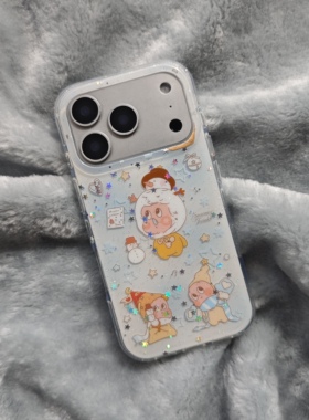 圆弧气囊IMD网红卡通可爱闪粉蓝色雪花星星人手机壳适用iPhone17promax大孔防摔苹果16亮面15趣味14创意13新