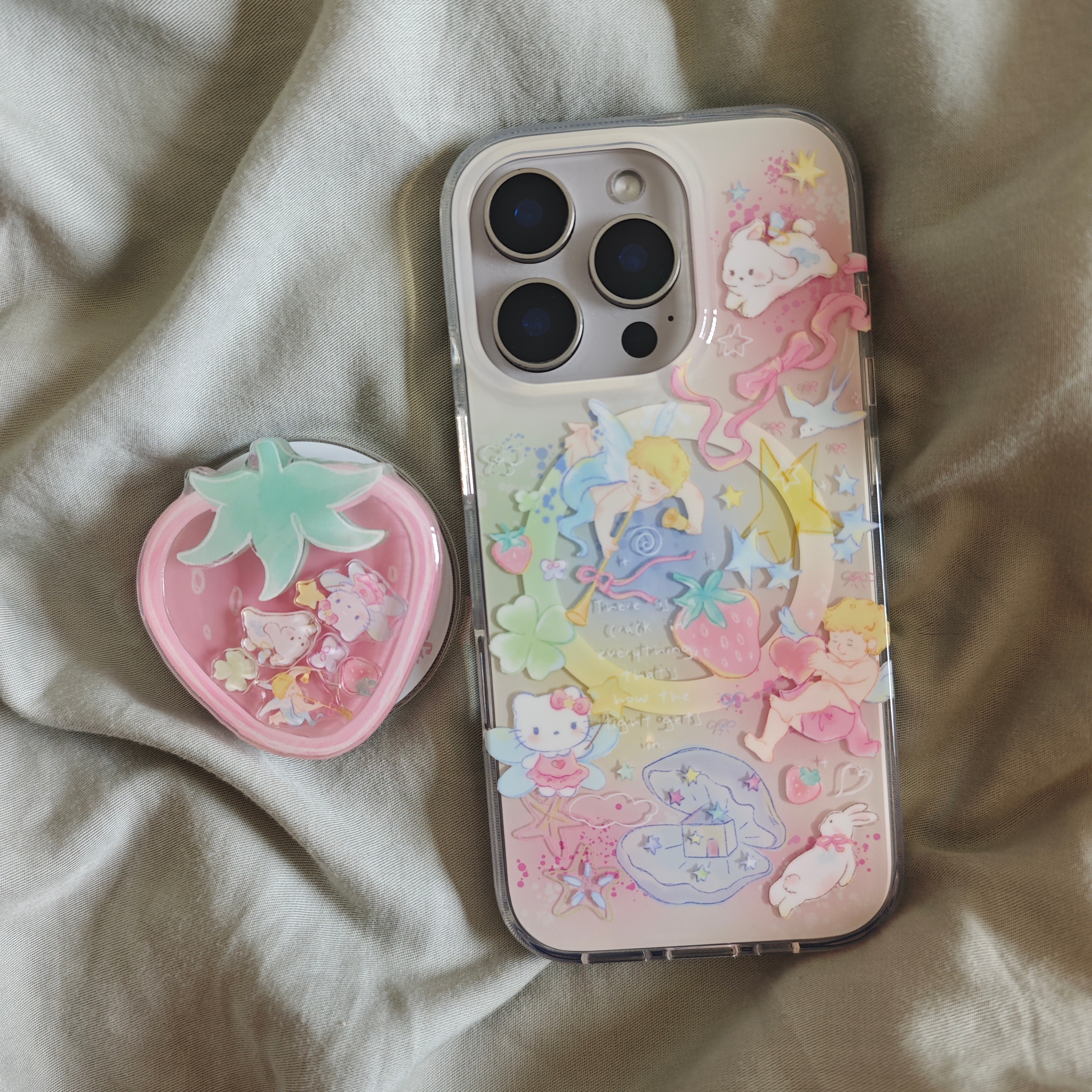IMD磁吸晕染草莓丘比特kitty猫手机壳适用iphone16promax大孔防摔苹果15趣味可爱治愈系14亮面13女生新款小众