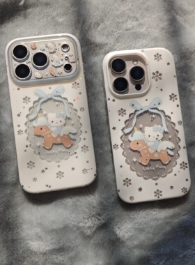 IMD卡通可爱2026马年白色雪花骑马kitty猫手机壳适用iphone17promax个性防摔苹果16亮面15趣味创意14蝴蝶结13