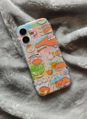 圆弧气囊IMD卡通可爱拼接切片三文鱼妞插画手机壳适用iPhone17promax大孔防摔苹果16亮面15趣味创意14少女心