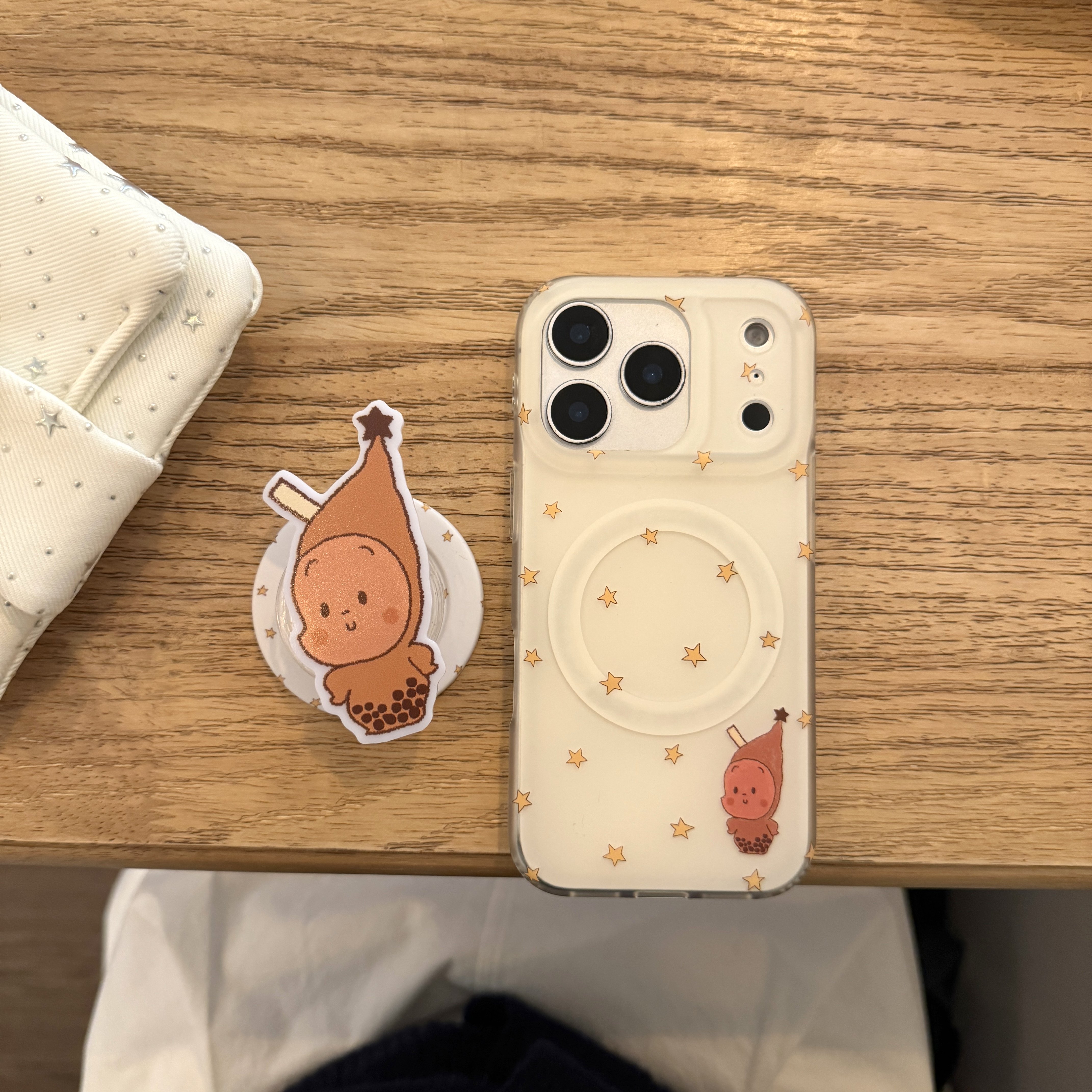 IMD磁吸卡通可爱白色珍珠奶茶星星人手机壳适用iphone17promax大孔防摔苹果16磨砂15趣味创意14支架13少女心