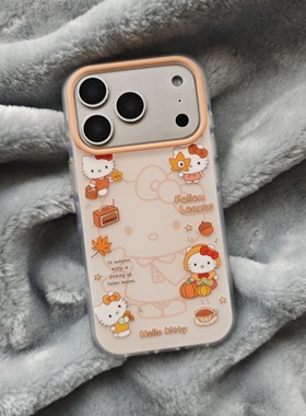 圆弧气囊IMD卡通可爱枫叶南瓜线条kitty猫手机壳适用iPhone17promax大孔防摔苹果16磨砂15趣味创意14橙色13新