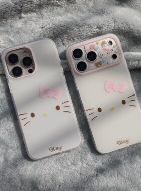 IMD卡通可爱简约白色kitty猫表情蝴蝶结手机壳适用iPhone17promax个性防摔苹果16磨砂15趣味创意14少女粉13新