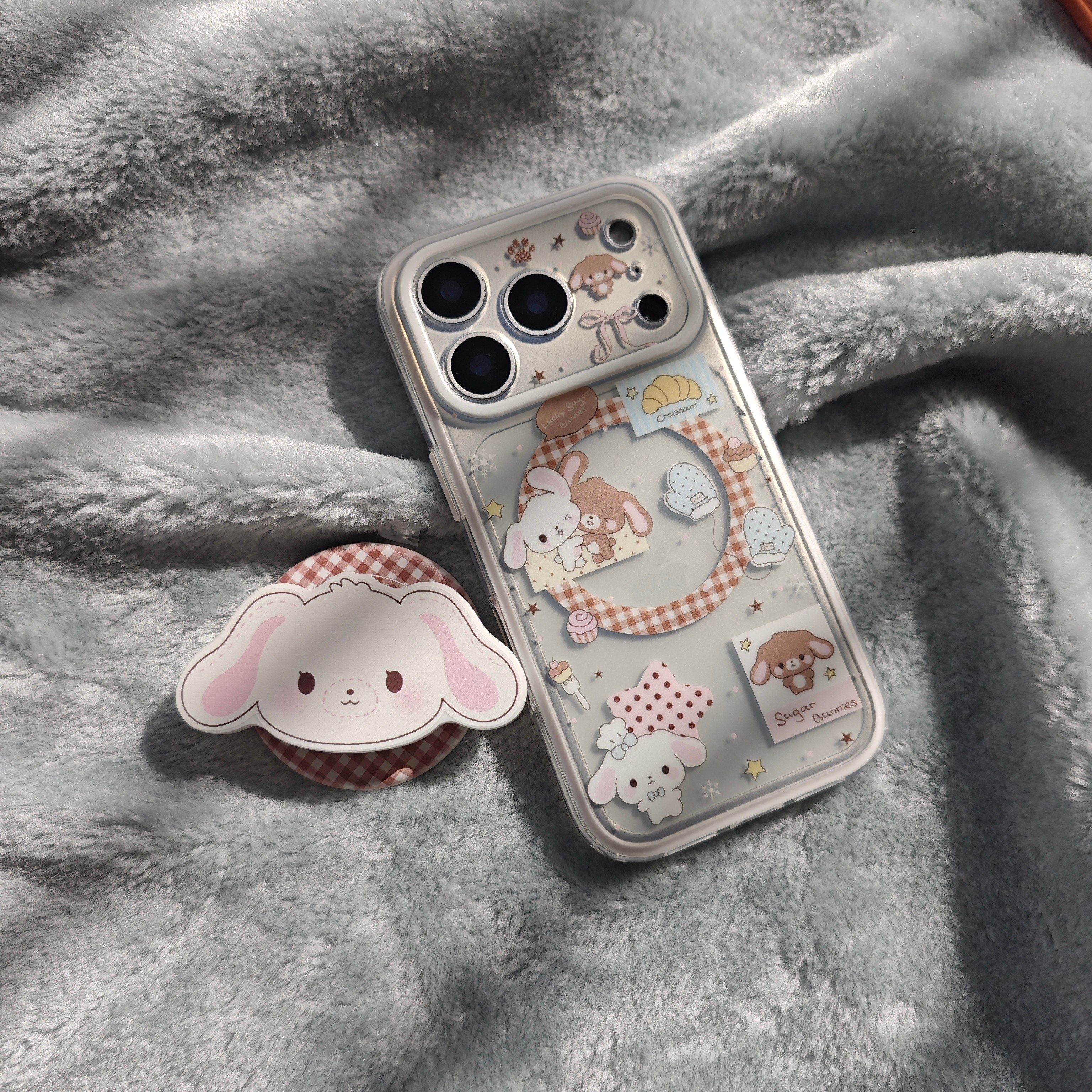 二合一IMD磁吸可爱格纹手套甜点兔手机壳适用iPhone17promax个性防摔苹果16磨砂15趣味创意14支架13少女系