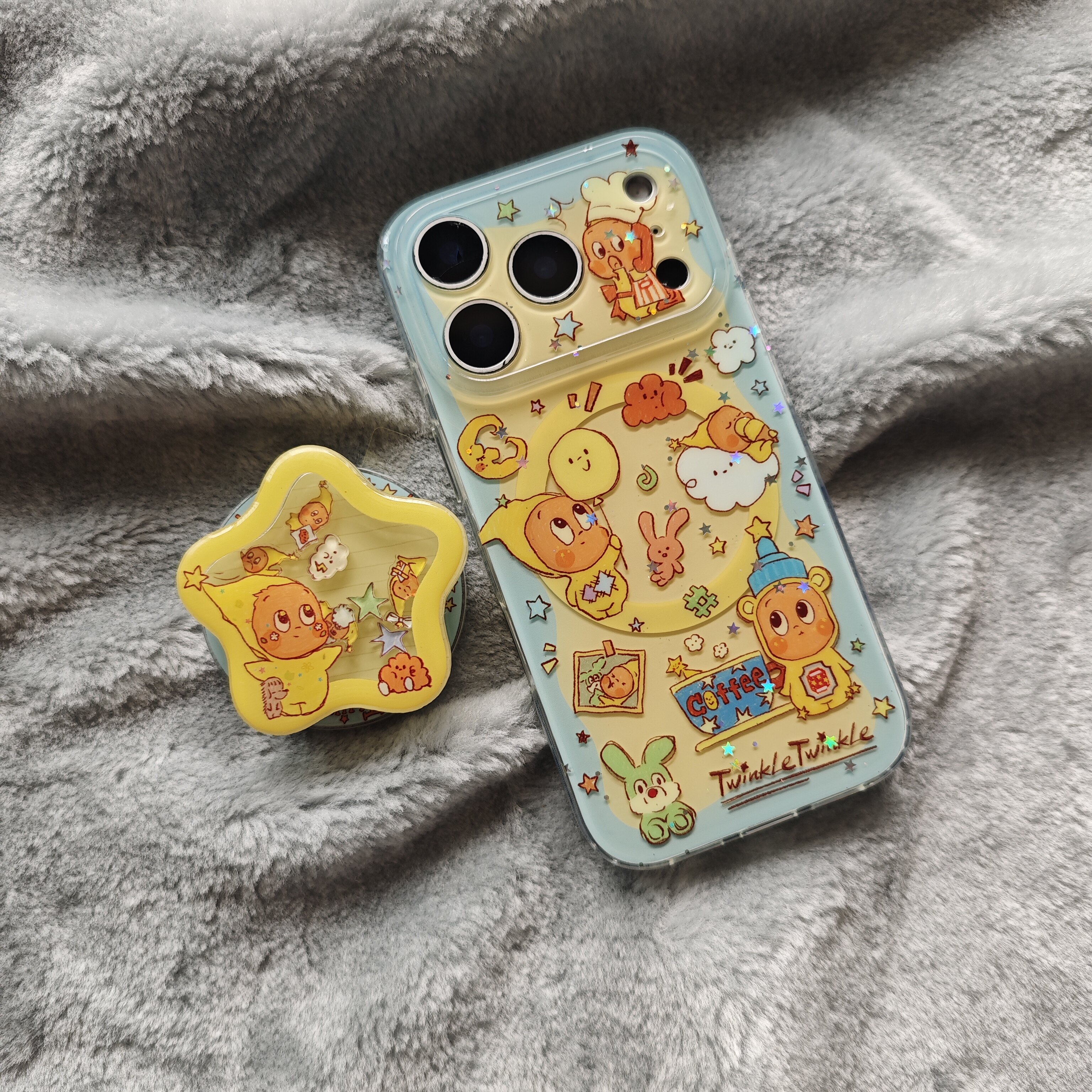 IMD磁吸网红卡通可爱咖啡星星人手机壳适用iPhone17promax防摔苹果16亮面15创意趣味支架14摇摇乐支架女生13