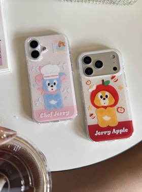 圆弧气囊IMD卡通可爱波点厨师苹果头杰瑞情侣手机壳适用iPhone17promax大孔防摔苹果16亮面15趣味14男女13新