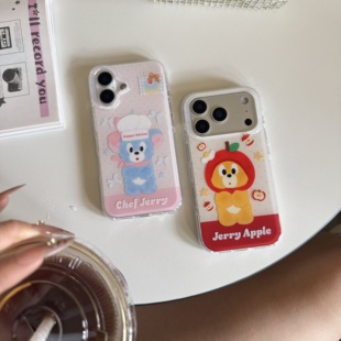 圆弧气囊IMD卡通可爱波点厨师苹果头杰瑞情侣手机壳适用iPhone17promax大孔防摔苹果16亮面15趣味14男女13新