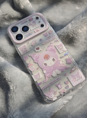 IMD卡通可爱透明闪粉紫色蝴蝶结库洛米手机壳适用iphone17promax个性防摔苹果16亮面15趣味创意14少女心13新