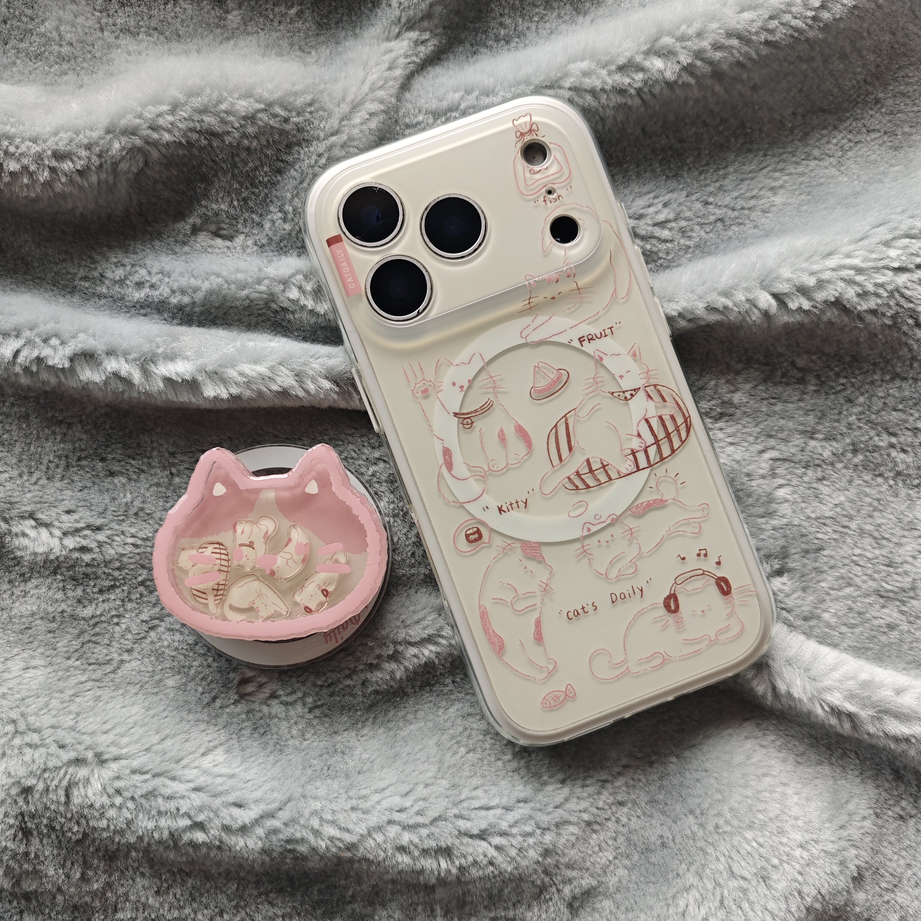 二合一白框IMD磁吸米色底线条猫咪日常17手机壳适用iphone16promax防摔苹果15趣味个性14磨砂雾面13支架ins女